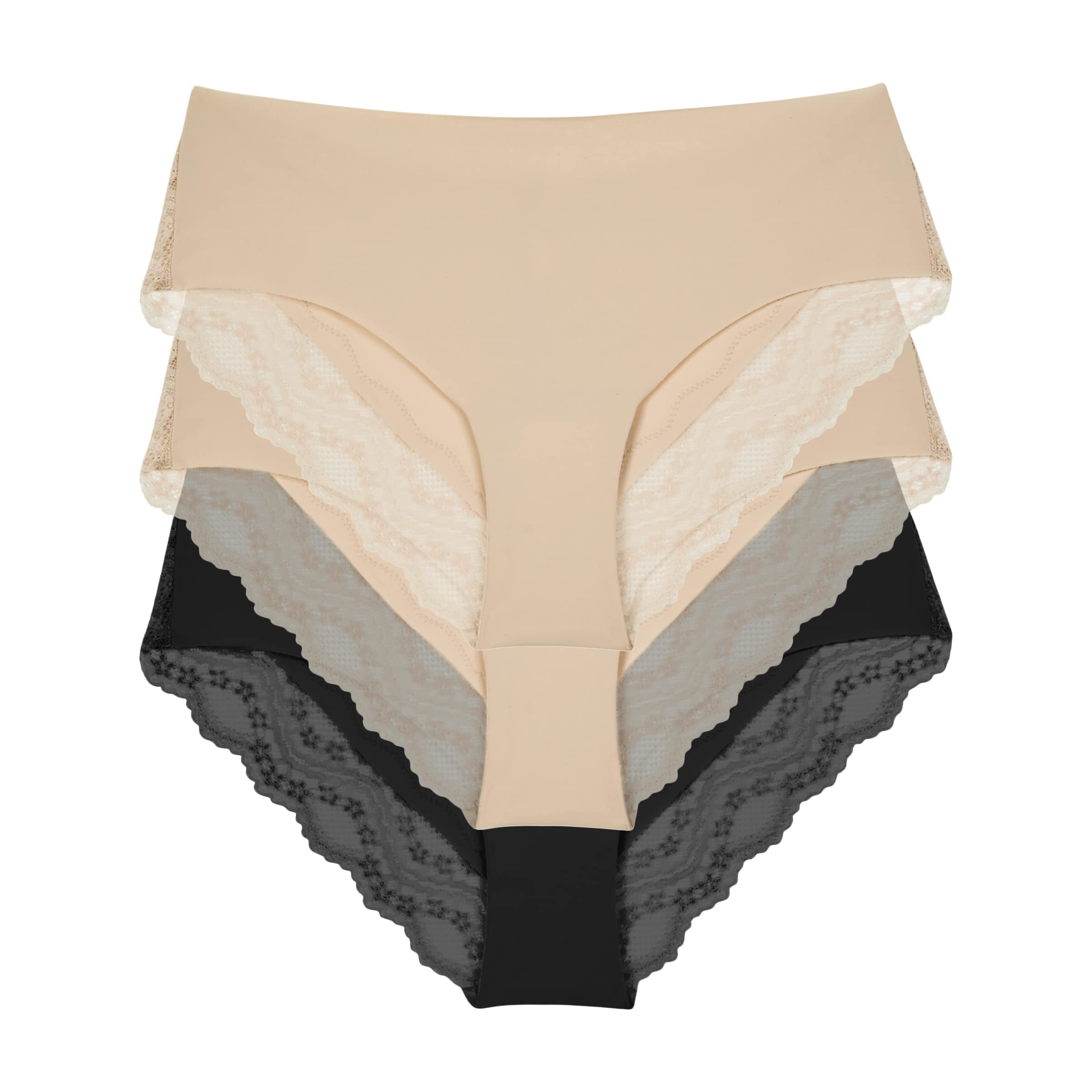b.tempt’d by Wacoal Women’s b.bare Cheeky Panty 3 pack, Au Natural, Au Natural, Night, X-Large