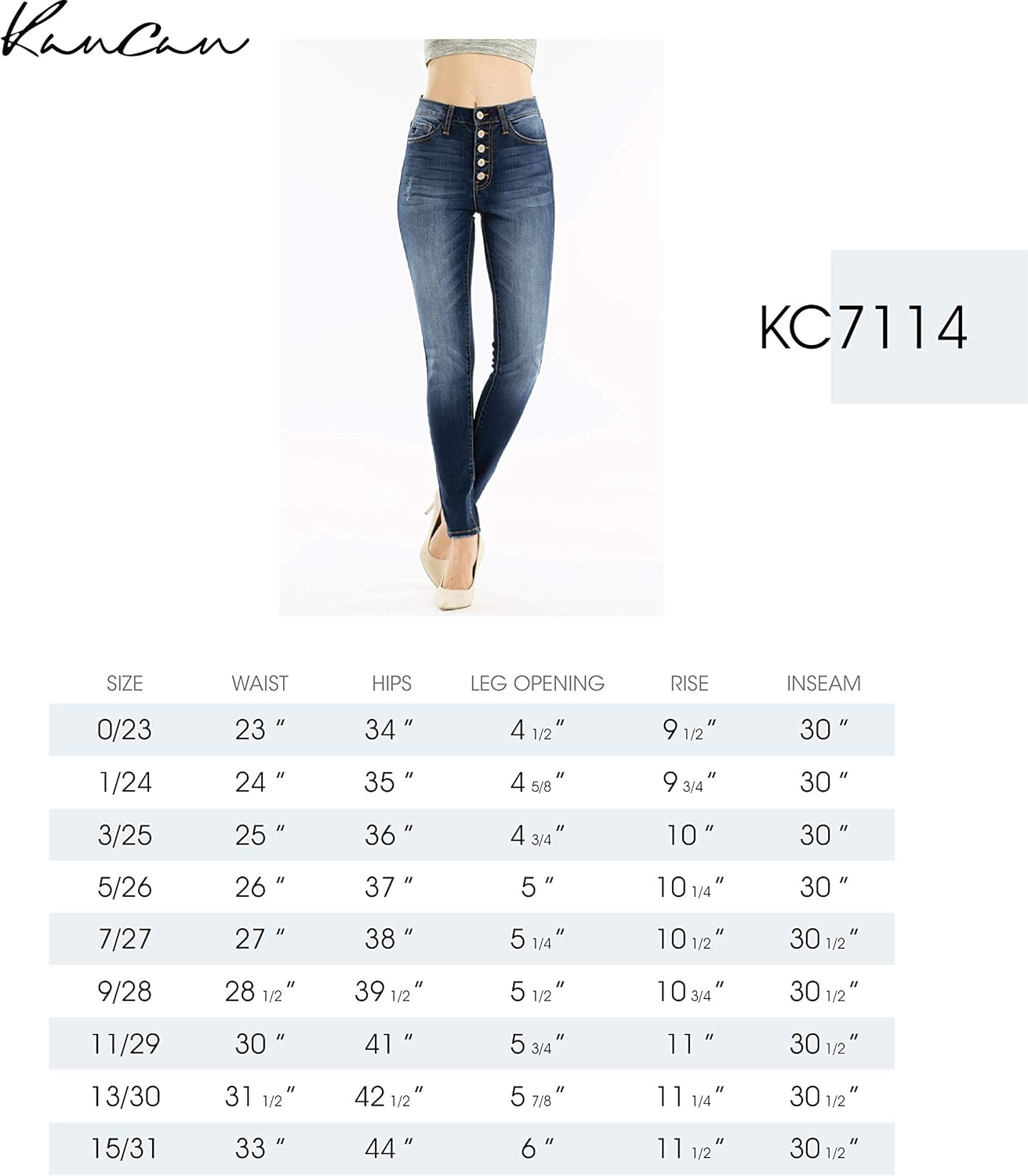 kancan jean size chart