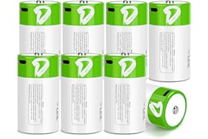 seyyen Lithium Rechargeable D Batteries 8 Pack,7500mWh High Capacity 1.5V Li-ion D Batteries with 4 in 1 USB-C Charge Cable,Long Lasting D Cell Batteries(8Pcs)