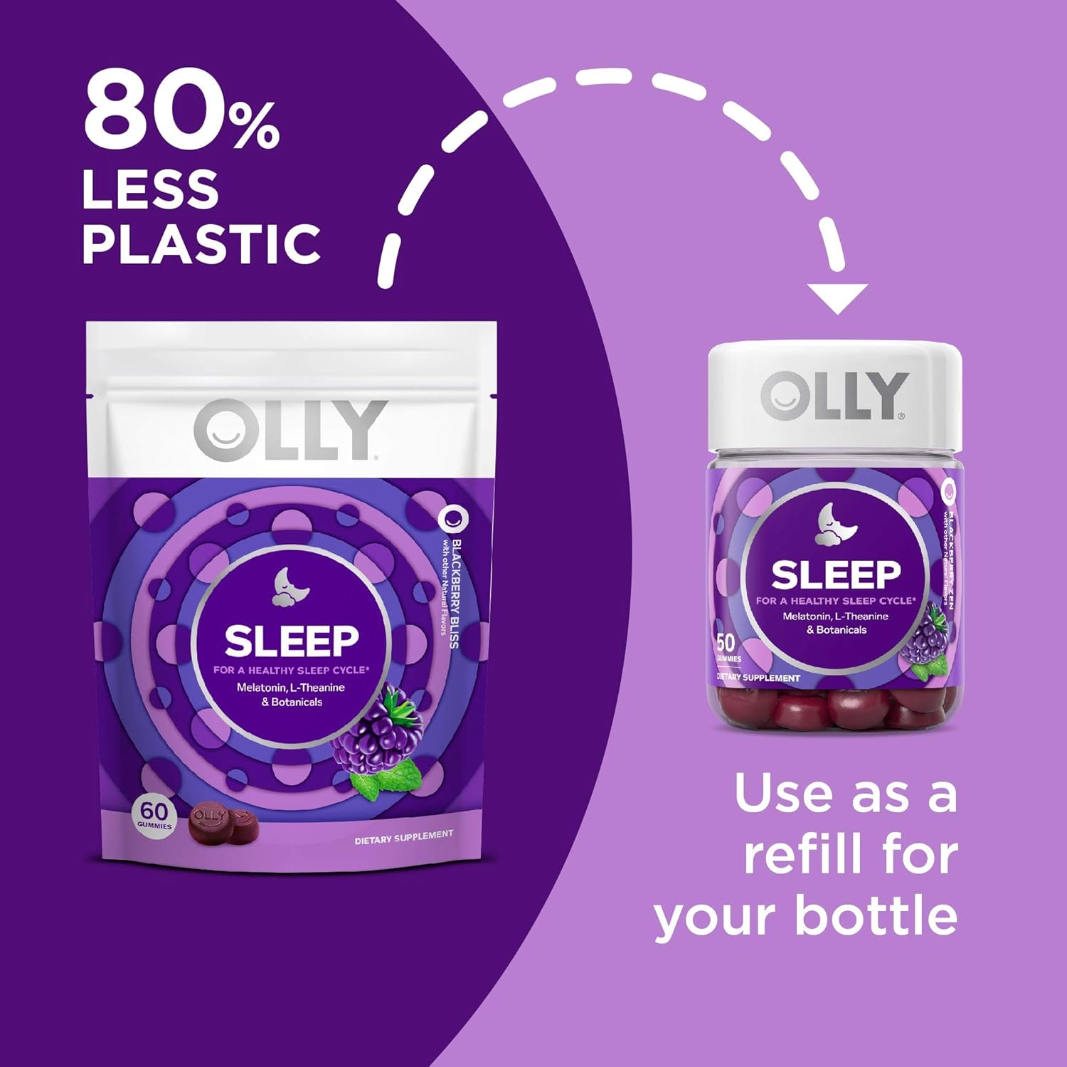OLLY Sleep Melatonin Gummy, All Natural Flavor and Colors with L Theanine, Chamomile, and Lemon Balm, 3 mg per serving, 30 Day Supply (60 gummies): Health & Personal Care