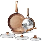 Healthy Nonstick Granite Cookware Set - 3 Pcs, Induction Skillets With Lids, PFOA Free, No Toxic Egg Omelette Frying Pan