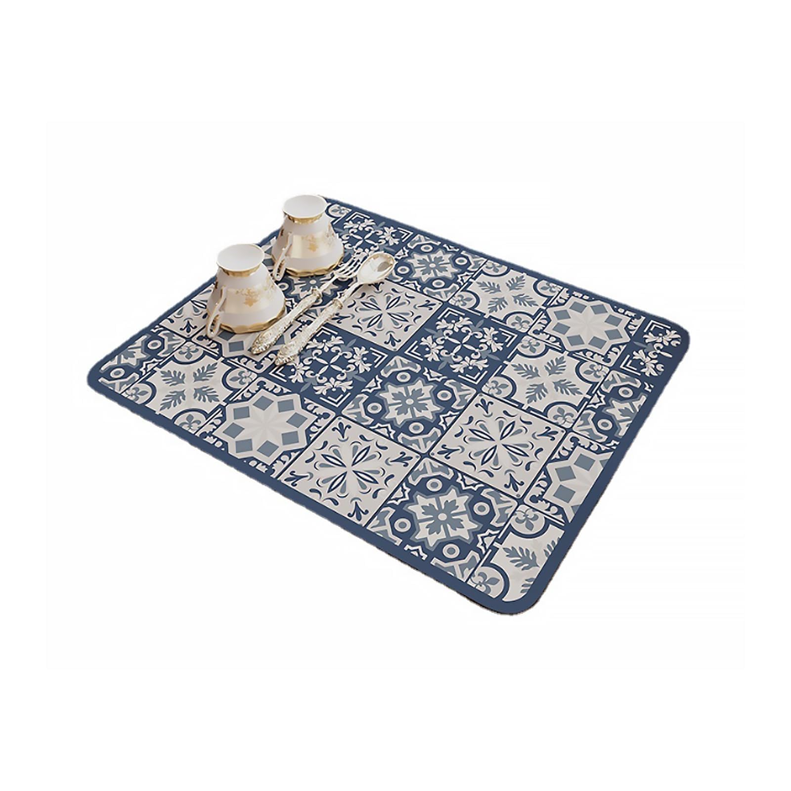 VZU Draining Board Mat, Dish Drying Mat, Sink Drainer Mat, Absorbent Draining Mat, Silicone Dish Drying Mat for Kitchen Counter(Blue, 30*40cm)