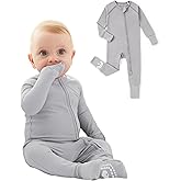 PATPAT Organic Cotton Baby Footie Pajamas with Two-Way Zipper & Fold-Over Mittens, Soft Stretchy Romper for Newborn Boy Girl, Basic Grey, 9-12 Months