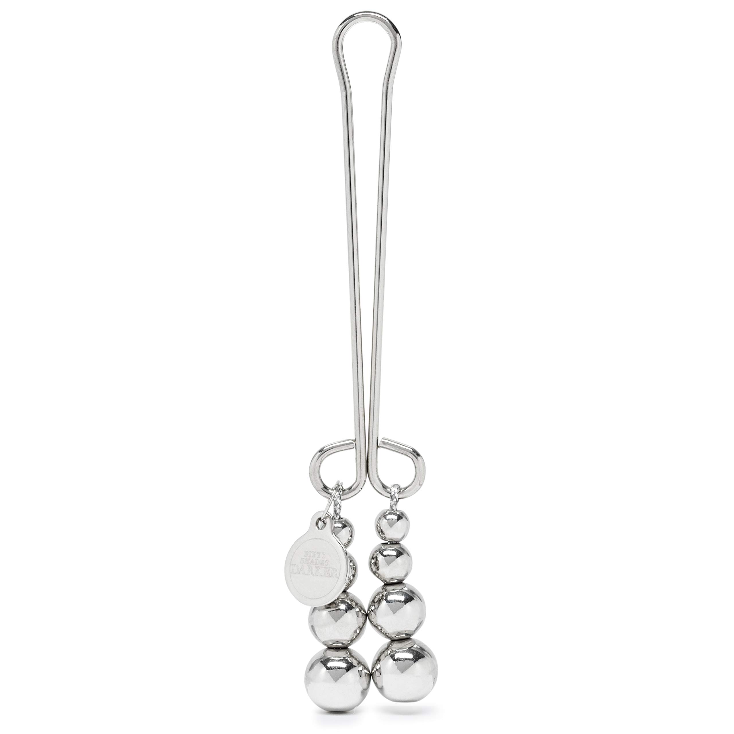 Fifty Shades of Grey Darker Just Sensation Clitoral Clamp - 4 Inch Metal Beaded Sex Accessory for Clitoral Stimulation - Slide to Fit Weighted Clit Clamp - Includes Satin Bag - Silver