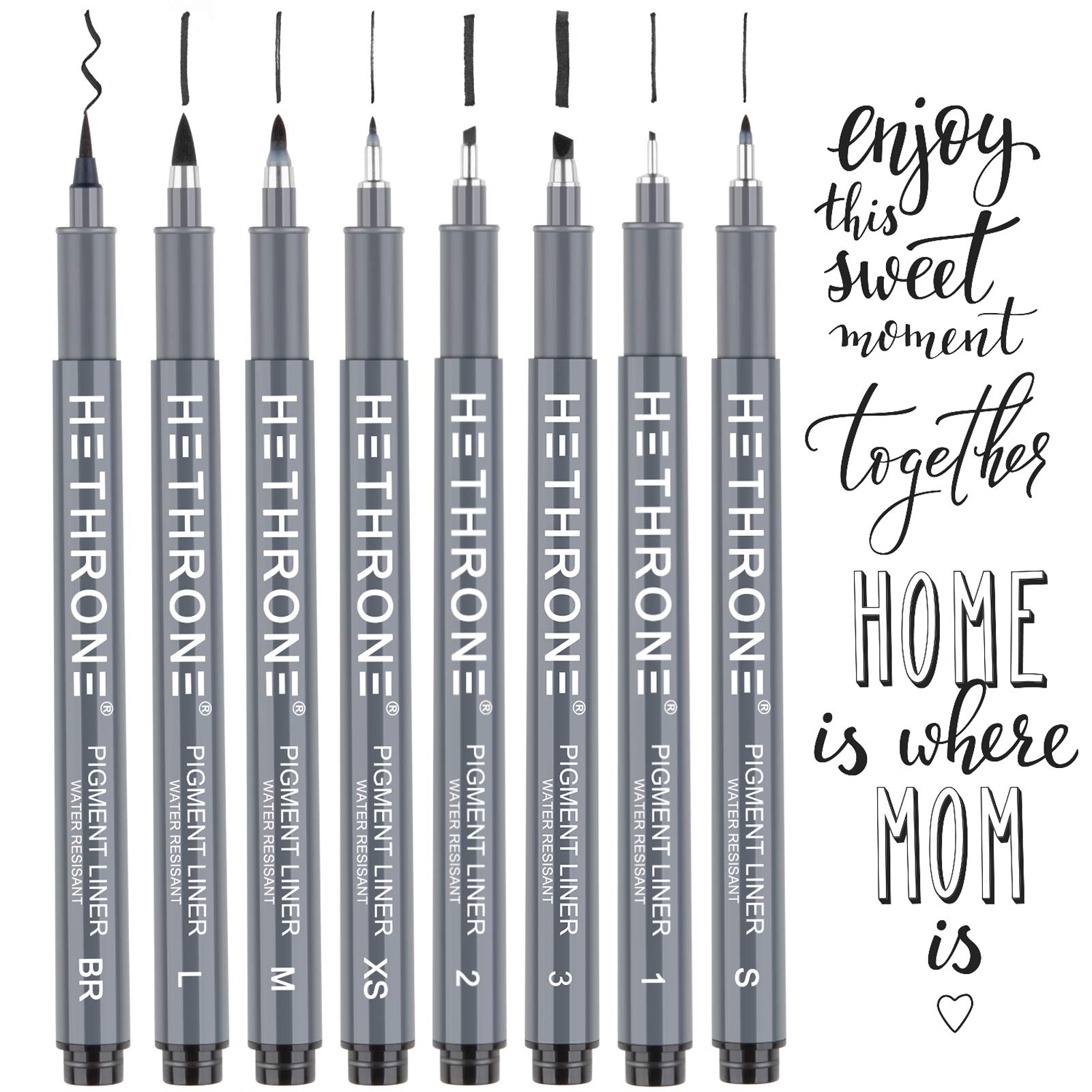 Hethrone Calligraphy Pens, Hand Lettering Pens and Black Calligraphy Set for Beginners Writing, Signature, Illustration Design and Drawing (8 Size)