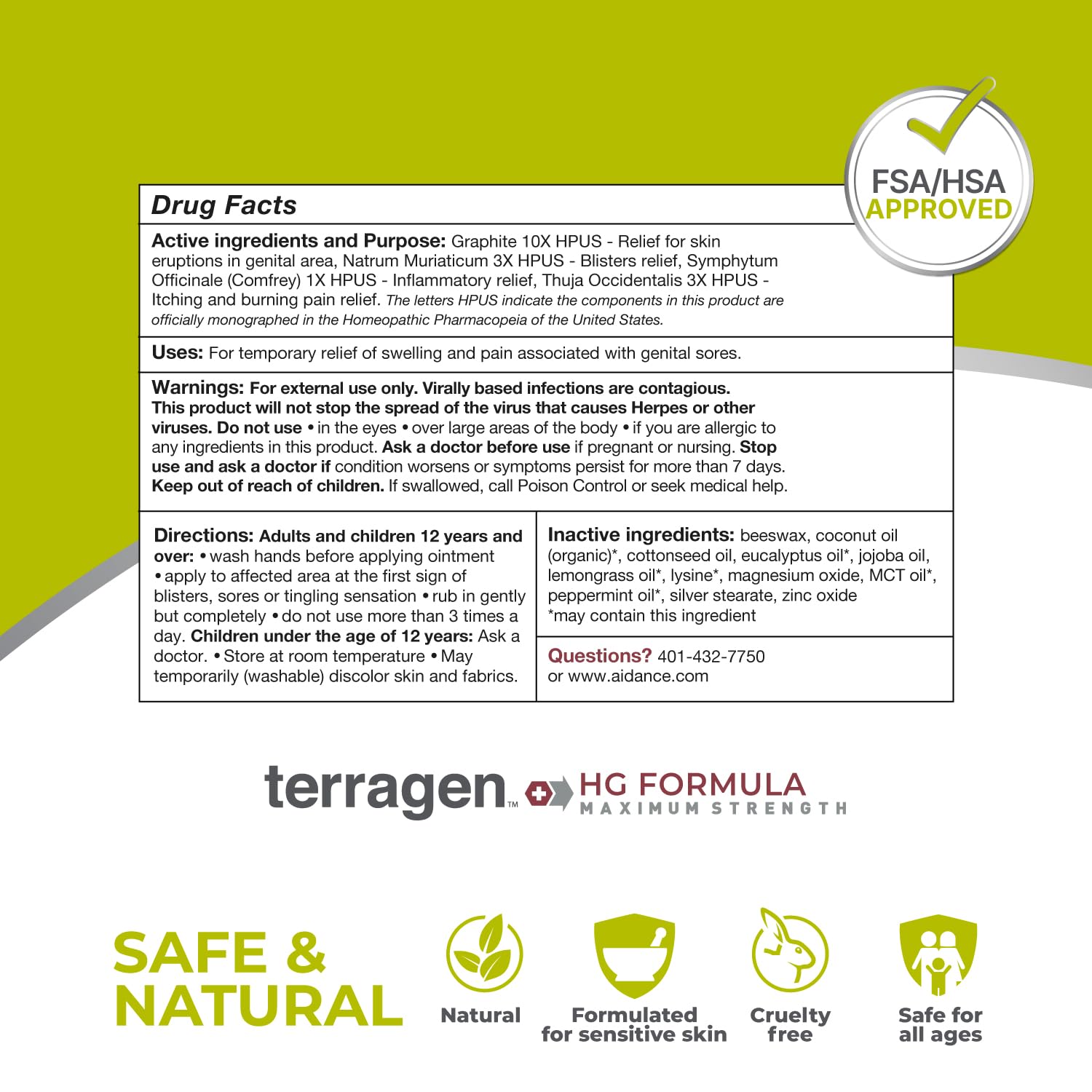 Terragen HG Formula MAX Genital Sores Cream by terrasil, Fast Soothing Natural Treatment for Effective Outbreak Support for Men and Women (14g)