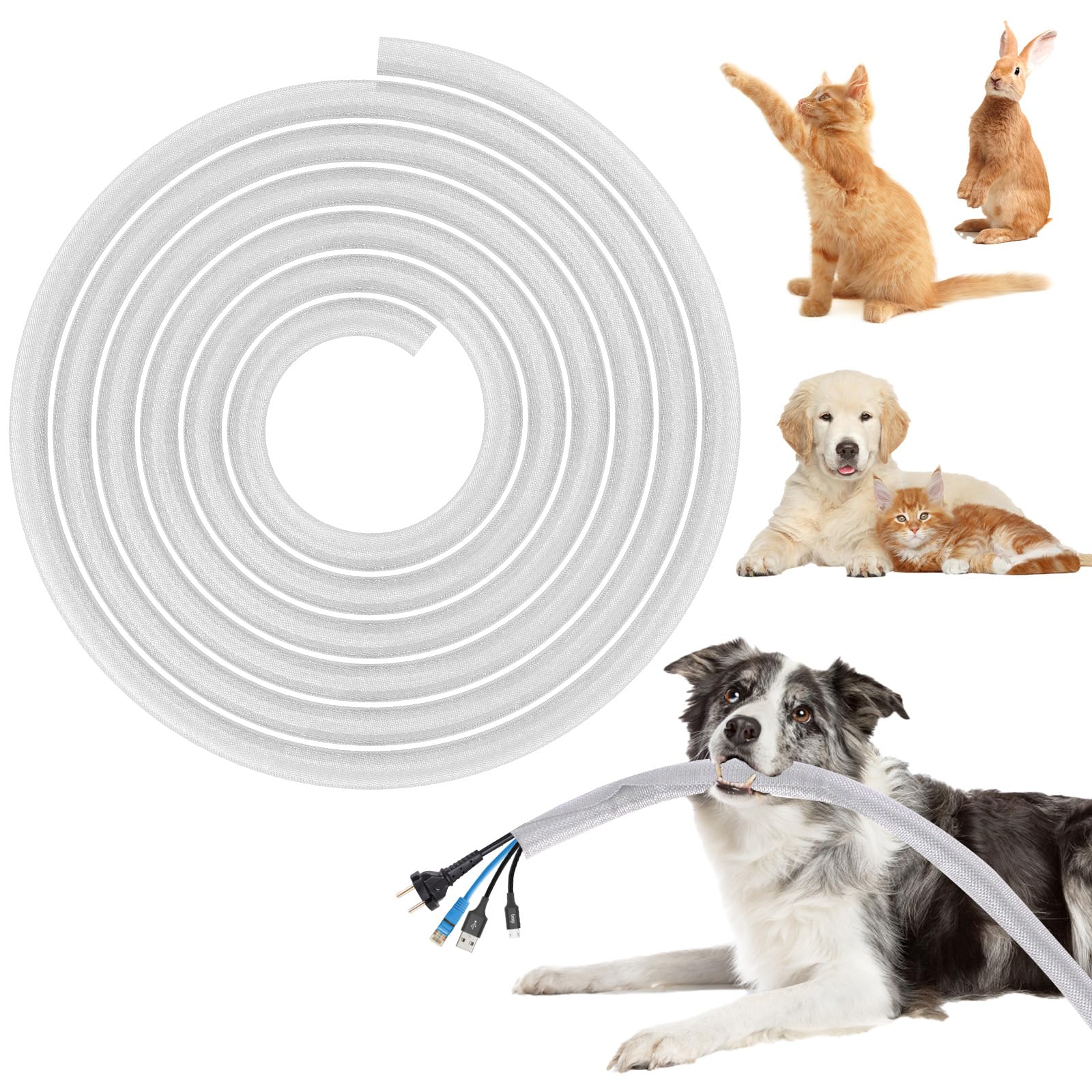 Photo 1 of BUSOHA Wire Covers for Cords - 10ft Cord Protectors from Pets no chew,1/2inch Flexible Cable Management Sleeve,Cord Covers for Pets for USB, Power,Audio and Video Cords (White)