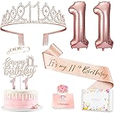11th Birthday Decorations for Girls, 11th Birthday Sash and Crown, Cake Topper, Number Candles and Balloons, 11 Year Old Gifts for Girls