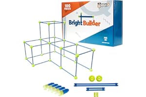 100 Pieces Fort Building Kit Plus 5 Light Set for Kids 4-8 - STEM Building DIY Educational Toy - Blue and Green - Intellio Toys Bright Builder