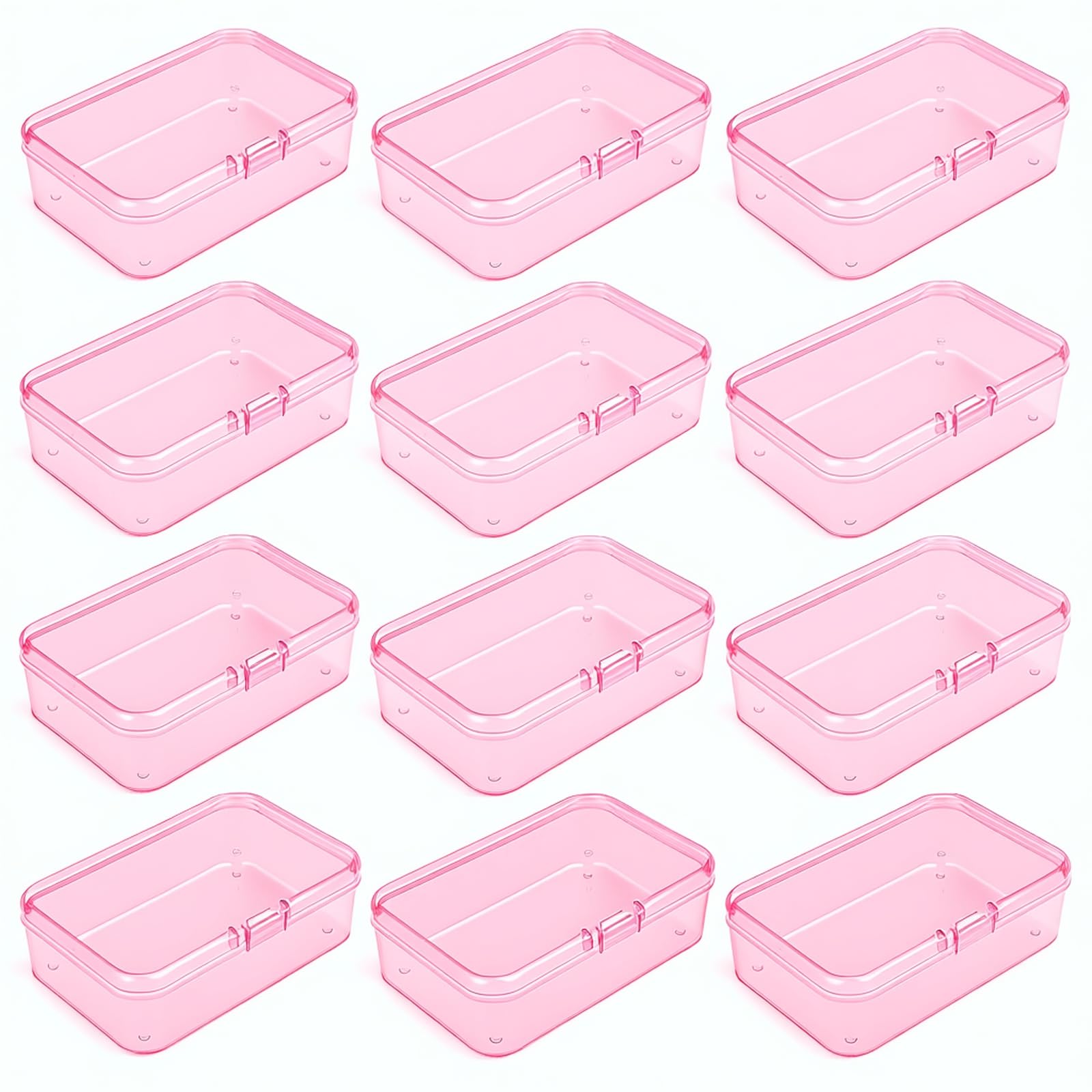 Goodma 12 Pieces Rectangular Plastic Boxes Empty Storage Organizer Containers with Hinged Lids for Small Items and Other Craft Projects (85 x 55 x 25 mm, Pink)