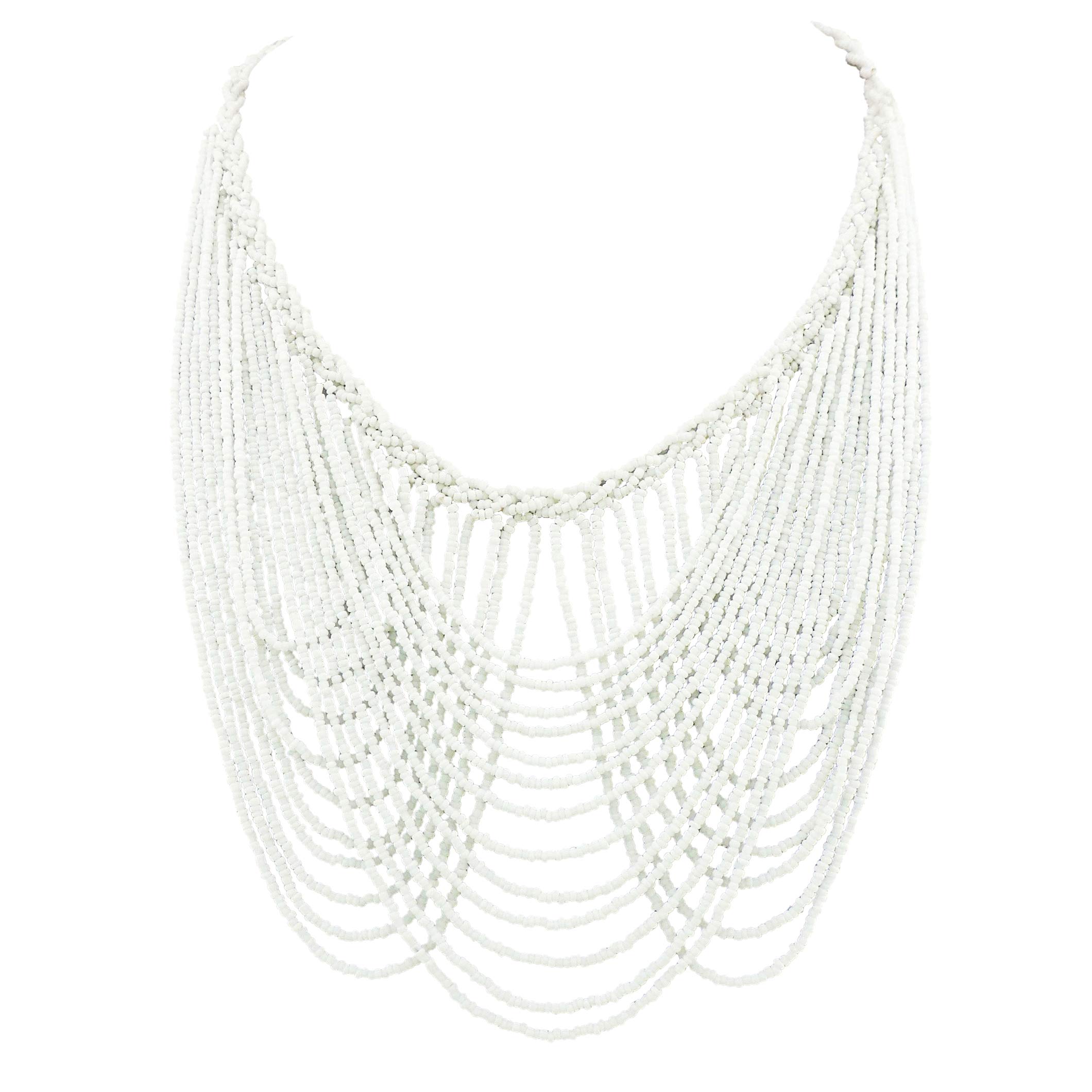 BOCAR Multi Layer Statement Necklace Colorful Beaded Collar Bib Soiree Necklace for Women Gift (NK-10490-White) — image 1