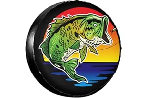 OCIOVAN Bass Fish Fishing Spare Tire Cover Fisher Tire Wheel Covers Waterproof Dust-Proof Wheel Tire Protector Weatherproof Tyre Covers Universal Fit for RV SUV Travel Trailer Truck Off-Road Vehicle 14 Inch