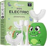 Trueocity Kids U Shape Toothbrush Auto Electric Toddler Rechargeable Kids Automatic Toothbrush | 360° U-Shaped Silicone Brush Head | Gentle Cleaning for Ages 2–7 | Dinosaur Design (Green)