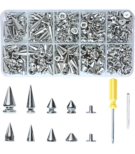 PATIKIL 24 Set Borchie Coniche Per Abbigliamento Punk - 12mm - Rivetti In Lega Con Vite - Argento/Bronzo - Per Giacca, Cintura, Borse Fai-Da-Te