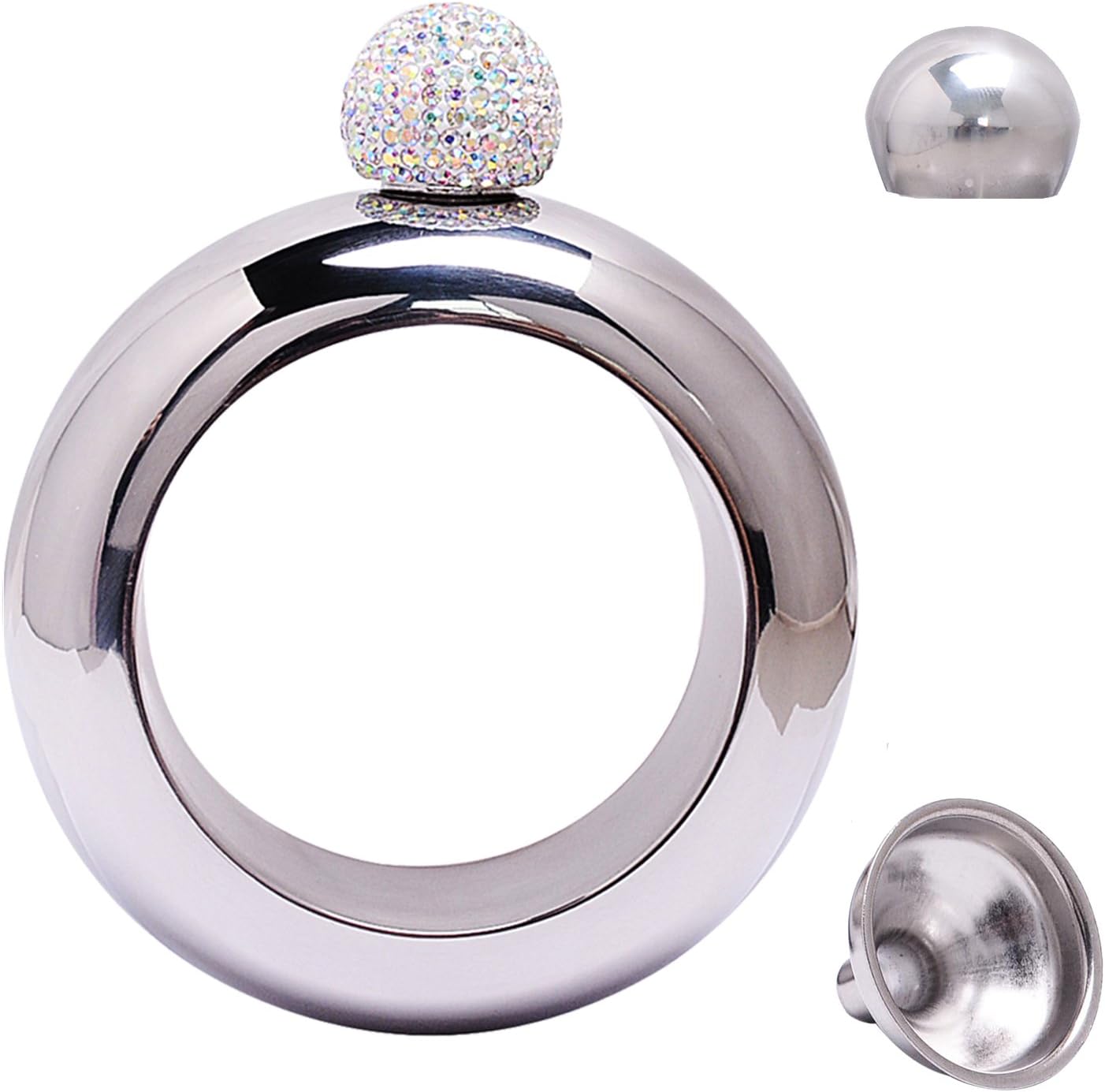 Amzwt Bangle Bracelet Flask with A Rhinestones Lid and Funnel(3.5oz Silver)