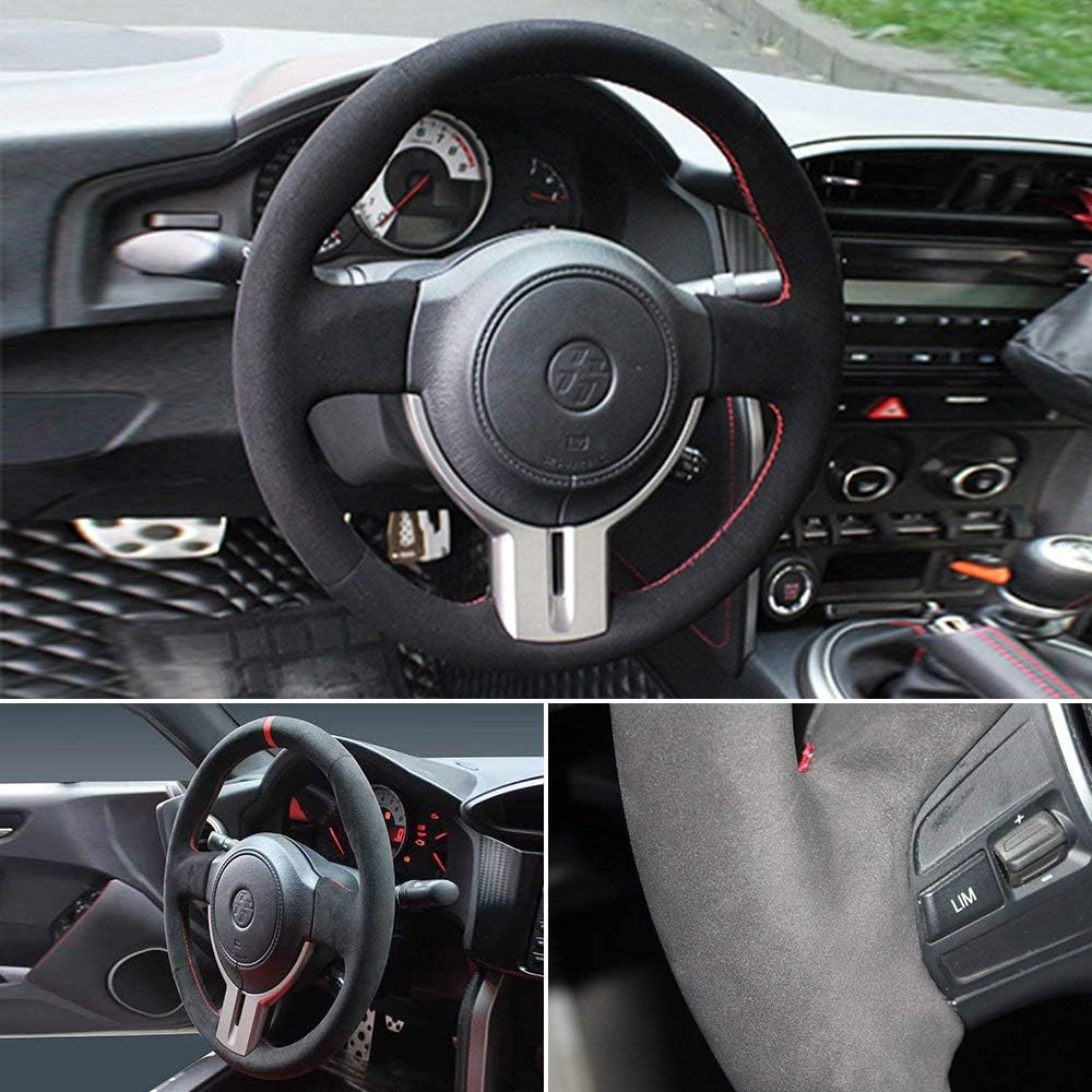 LSAUTO DIY Hand Sew Steering Wheel Cover Black Color Suede Genuine Leather Stitch On Wrap for Scion FR-S/Subaru BRZ/Toyota 86 Automotive Interior Accessories