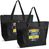 Abbylike 2 Pcs Valentine Day Bus Driver Gifts Tote Bags School Bus Driver Appreciation Gift Large Black Shoulder Bags with Zipper for Women Men