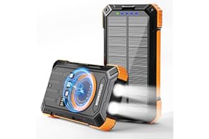 WONGKUO Solar Charger Power Bank - 49800mAh Solar Phone Charger with USB-C in/Output, QC 3.0 Fast Charging with LED Flashlight, Portable Power Bank Built-in 4 Cables, IP65 Waterproof Fits for Outdoor