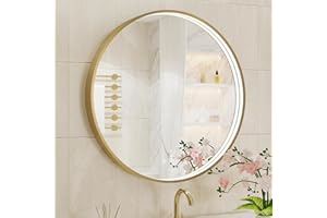 Twalsu 28 Inch Round LED Bathroom Mirror, Gold Metal Framed Lighted Mirror for Bathroom, Wall Mouted LED Vanity Mirror with Lights, 3 Colors and Stepless Dimmable, Anti-Fog, Memory