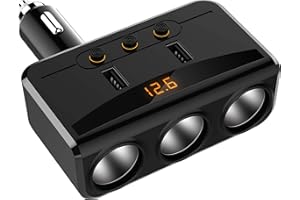 LIHAN 3 Socket Cigarette Lighter Adapter, Car Charger Plug Splitter with Dual USB Ports, 12V/24V Meter Monitor, Compatible with iPhone, LG, HTC, Samsung etc