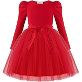 Arshiner Toddler Girls Tutu Dress Gigot Long Sleeves Fall Winter Belted Princess Party Tulle Dresses 3-8Y