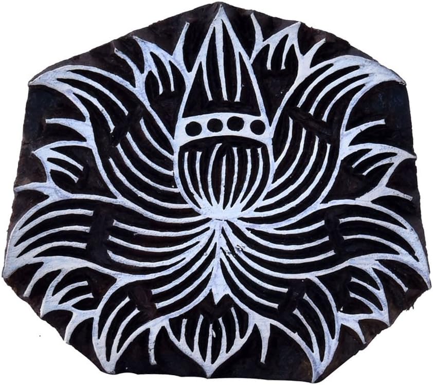 Brown Decorative Lotus Floral Wooden Printing Texile Potter Craft Stamp Block Print