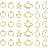60Pcs Open Backs Bezel Charms Golden Hollow Frame Pendants Heart Cat Star Moon Oval Frame Pendants Linking Ring Connectors Resin Molds for Pressed Flower Earrings Bracelet Jewelry Making