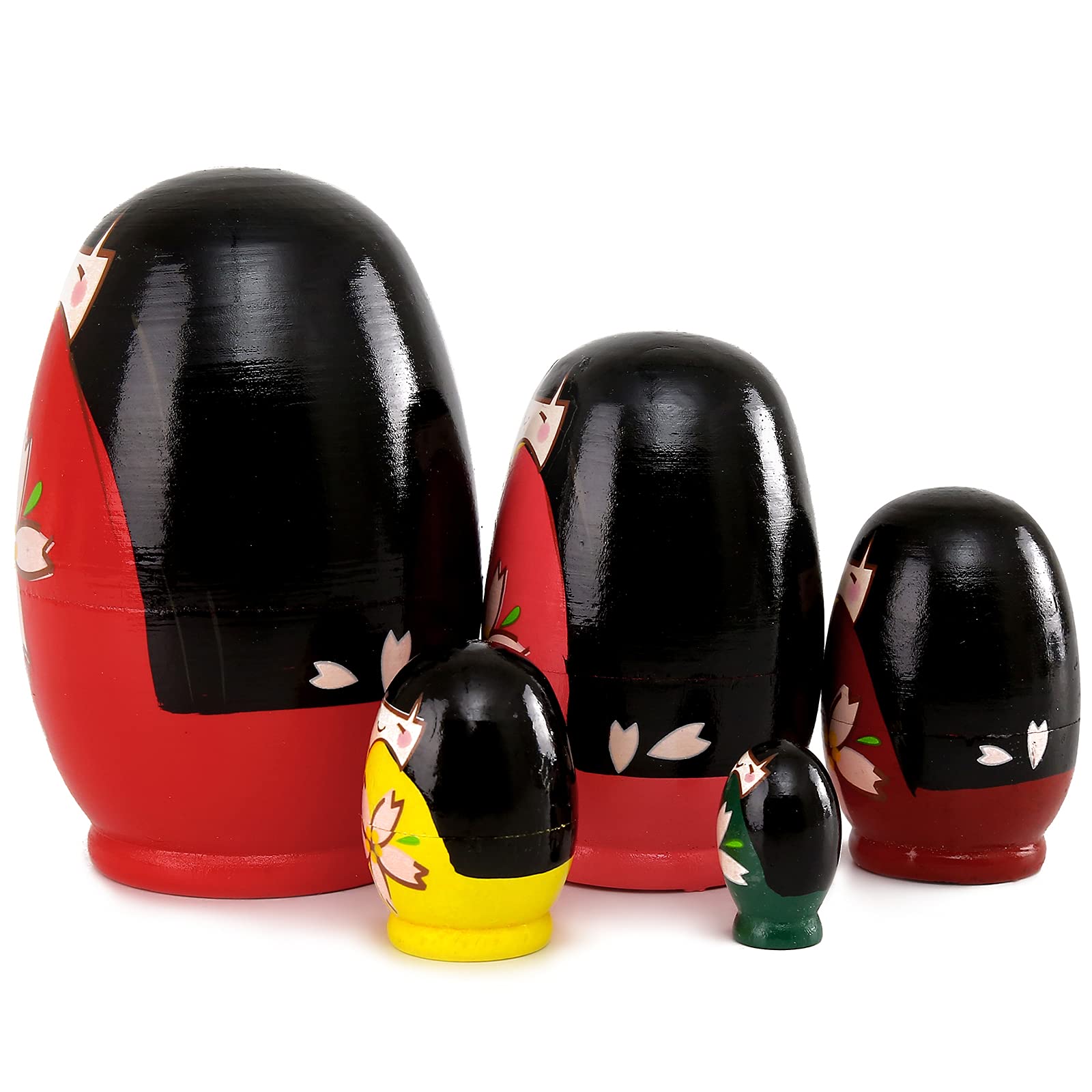 Moonmo 5pcs Beautiful Handmade Wooden Japanese Girl Russia Nesting Dolls Gift Russian Nesting Wishing Dolls Matryoshka Traditional