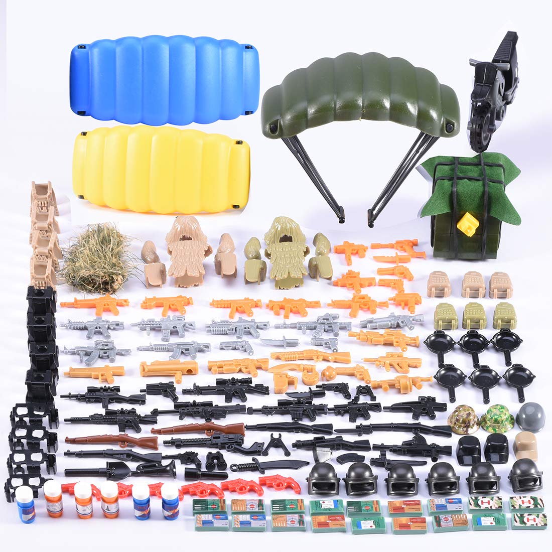 LingxuinfoWW2 Weapons Pack, 240PCS Military Custom Vest Armor Parachute Kit for Brick Figures Building Blocks Toy for Boy Compatible with Major Brand