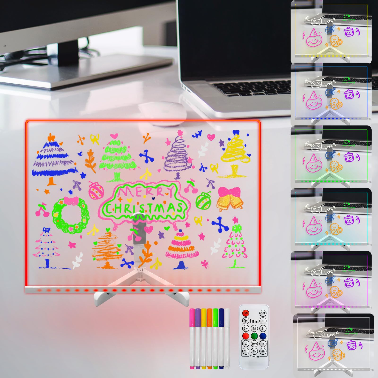 Laysinly Acrylic Dry Erase Board with Light up Stand, 15.74" x 11.81" 7 Color Change Remote Control Timer Dimming Large LED Note Board,7 Color Marker,Menu Memo,Drawing,for Home, School, Work