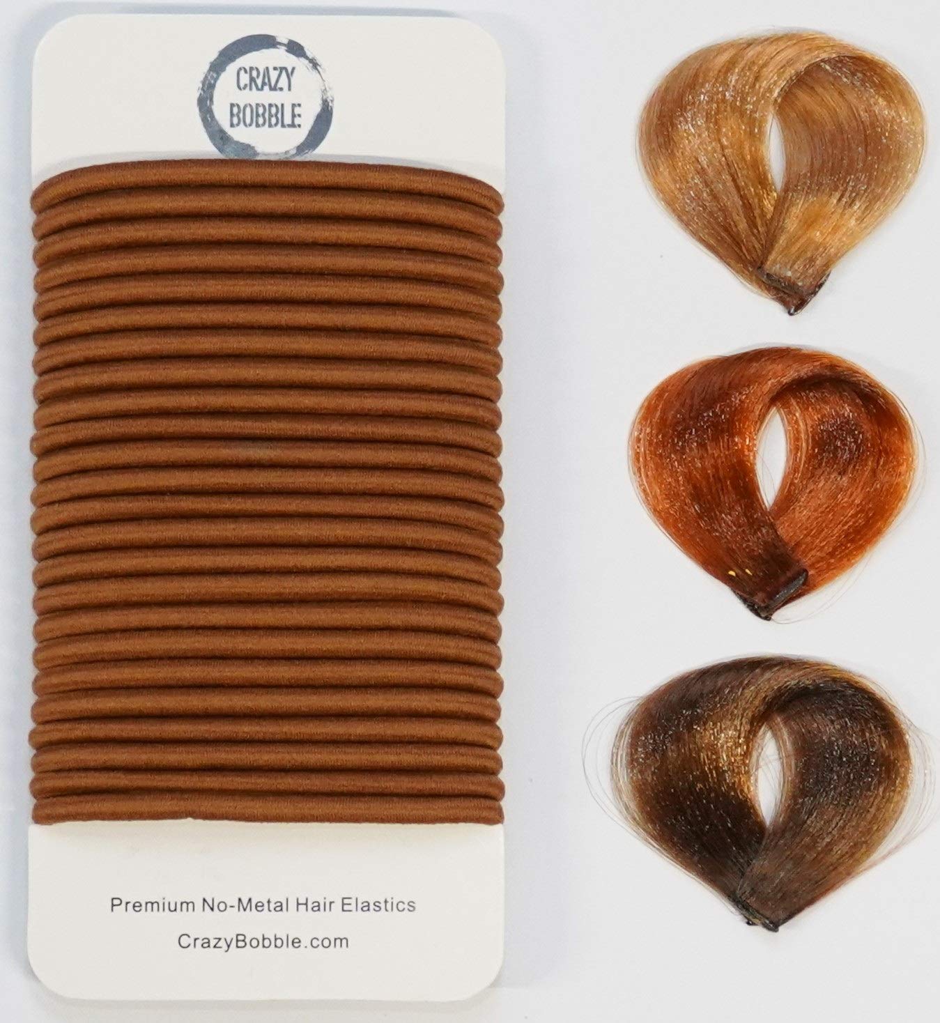 24 Pcs Ginger Brown Crazy Bobble® Premium Non-Metal Hair Elastics Hair Bands 4mm Thick Hair Ties For Adults and Kids