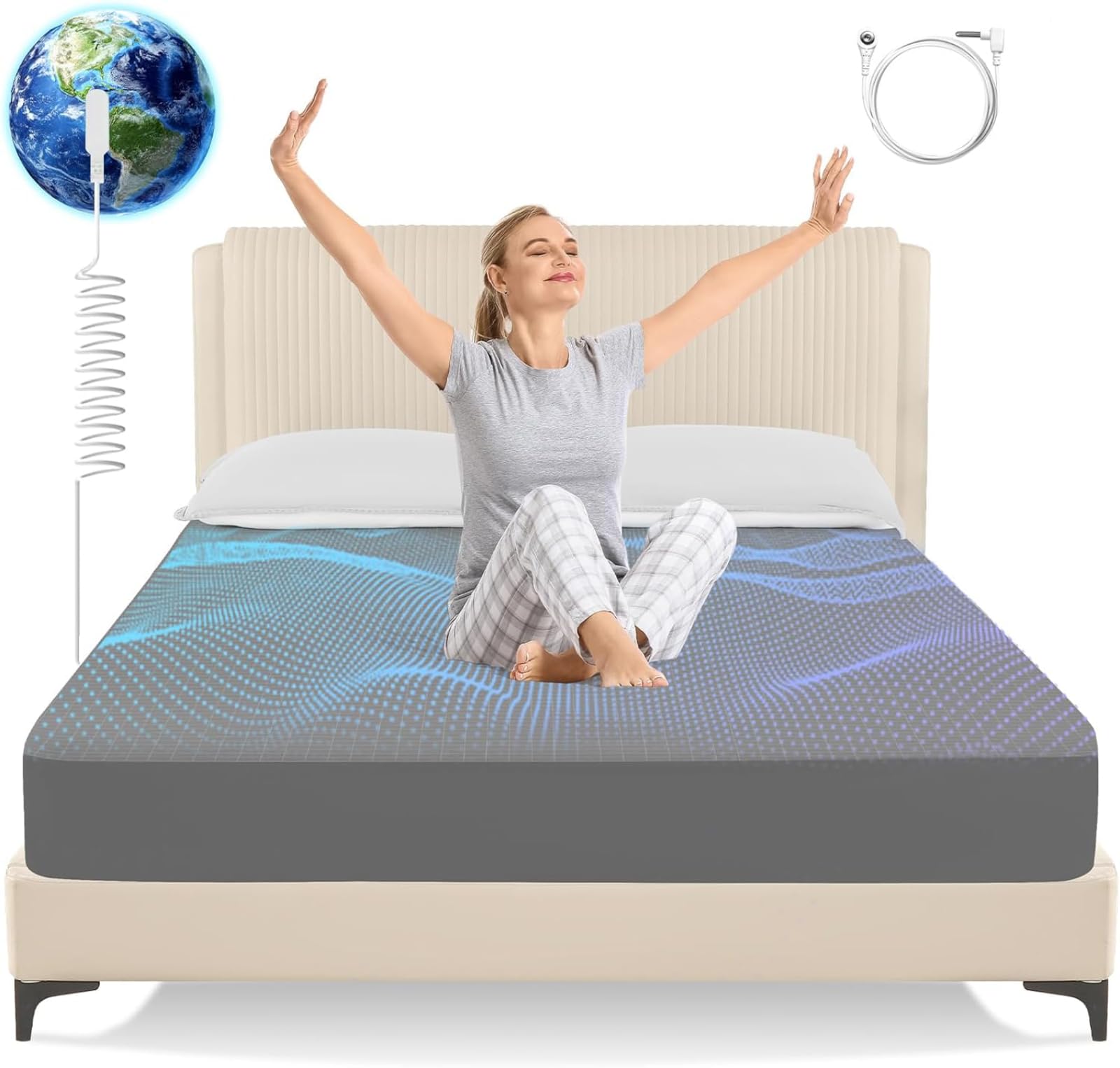 Photo 1 of Grounding Sheets Queen Size, Earth Grounded Fitted Bed Sheet with 10% Pure Silver Fiber + 90% Organic Cotton, for Improved Sleep & Wellness (Dark Gray, Queen - 80"x60"x15")