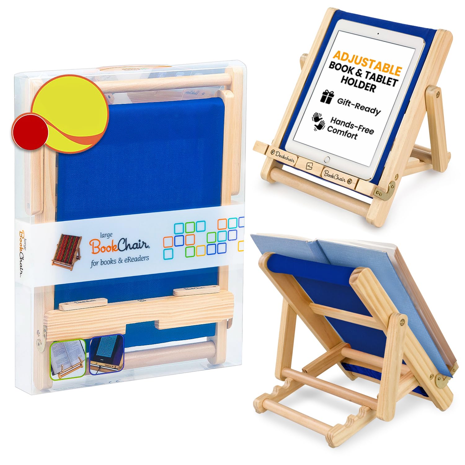 Gifts for Readers & Writers Book Stand Holders Wood Ipad Stand Blue, Stylish Wooden Book Holders for Reading Hands Free, Compact and Portable Wooden Cookbook Stands, Textbook Holder