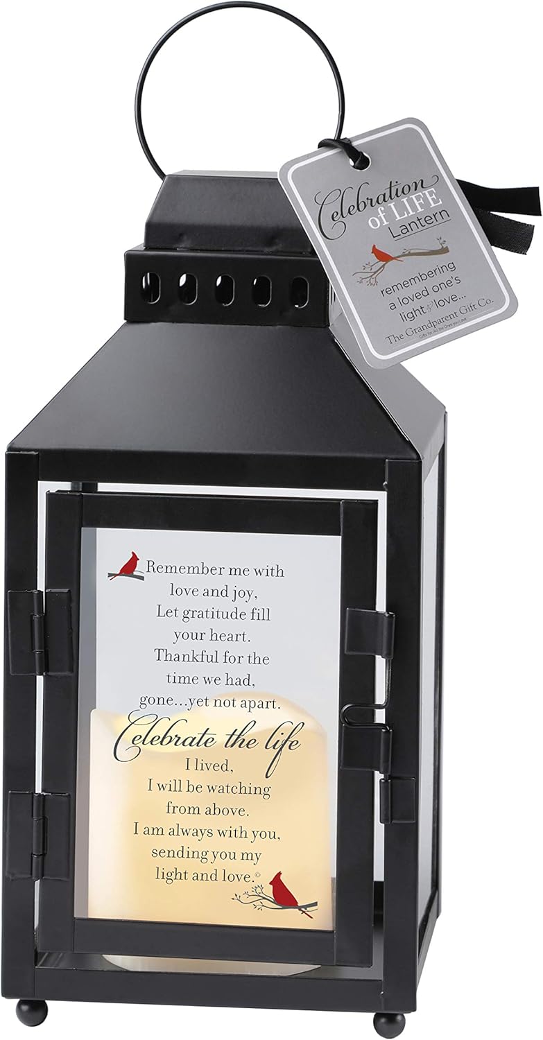 Celebration of Life Memorial Lantern with Flickering LED Candle-Thoughtful Bereavement/Sympathy Gift for Loss of Loved One (Black): Home & Kitchen