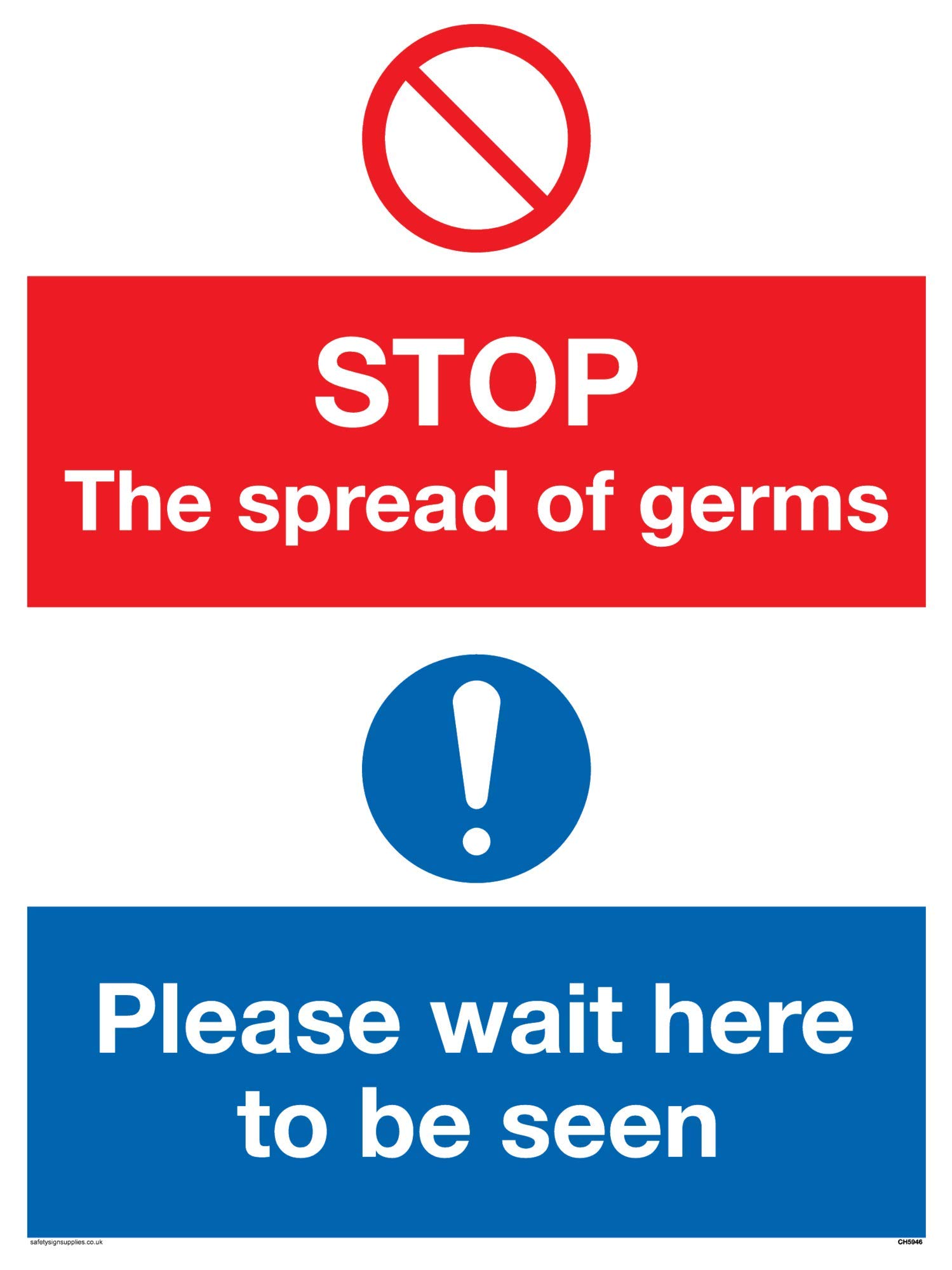 Viking Signs STOP germs PLEASE wait here to be seen sign - Plastic Rigid 3mm
