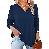 TFSDOD Plus Size Tops for Women Long Sleeve V Neck Shirts Dressy Casual Blouse Loose Fit Basic Tee Tshirt(1X-5X)