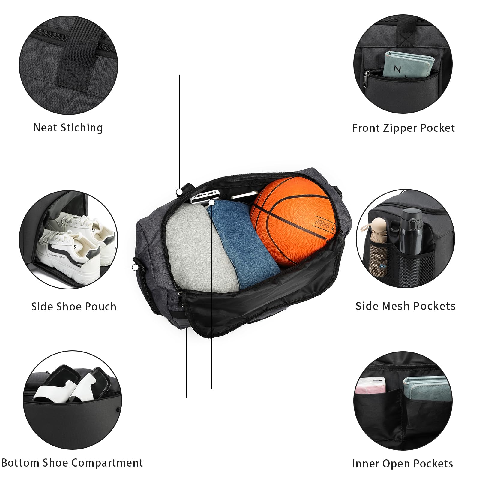 seyfocnia Gym Weekender Bag for Men Women Travel Duffel with Wet Pocket Overnight with Shoe Compartment Carry On Travel Bag Gym Duffle Sports Bag-Black