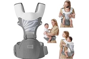 YEMKEZO Baby Carrier Newborn to Toddler with Hip Seat, Multifunction Baby Hip, 4-in-1 Ergonomic Infant Carrier (Ergonomic M Position) Adjustable & Removable Baby Holder Carrier for 0-36 Months (Grey)