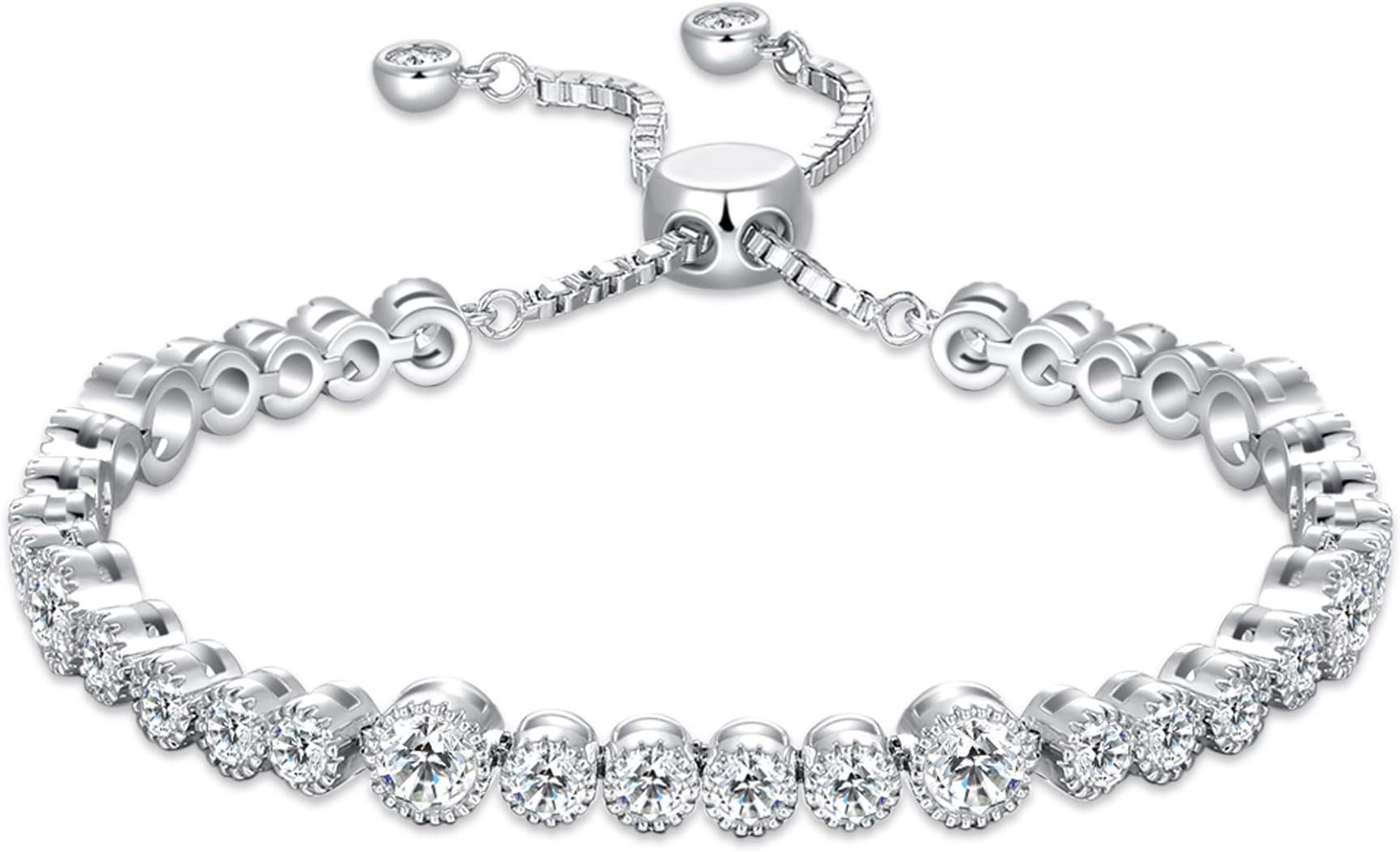 White Gold Plated Tennis Bracelet With Cubic Zirconia Crystals Birthday Gift Present
