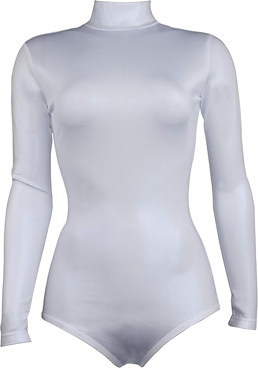Amazon.com: Cheer Fantastic Metallic Mock Turtleneck Bodysuit Size Large White: Clothing