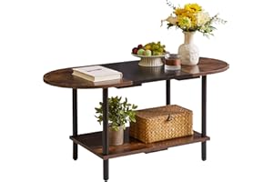 Aibiju Mid Century Modern Coffee Table, Rustic Coffee Table Unique Color Contrast Design, 2-Tier Center TV Table 35x16x17in Rustic Brown + Black YD-011BH