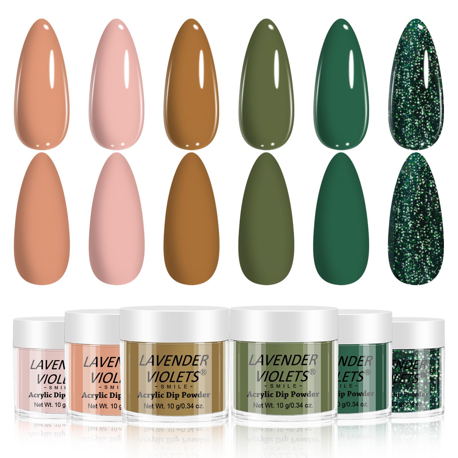 Lavender Violets 6 Colours Acrylic Dip Powder French Nail Art Manicure Large Capacity Dipping Powder Nail Powder DIY Early Green Brown JS207