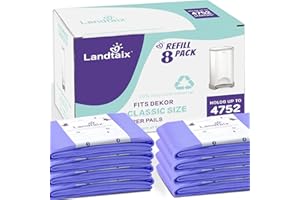 LANDTAIX Refills Compatible with Dekor Classic Diaper Pail Refills | 8 Count for 4752 Diapers(Extra 20% Lengths) Diaper Pail Bags with Extra 30% Thickness Powerful Odor Eliminate Lavender Scent for Baby/Adult