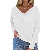 Okiwam Women's Fall Tops Cowl Neck Long Batwing Sleeve Shirts Oversized Tunic Dressy Casual Blouses 2026 Fashion Clothes