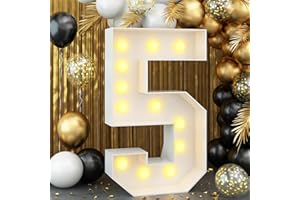 KAINSY Marquee Light up Number 5 4ft Marquee Numbers with Lights for 5th Birthday Party Large Mosaic Frame Letter 5 Cardboard Pre-Cut Giant Cut-Out Thick Foam Board Sign Diy Decorations Anniversary