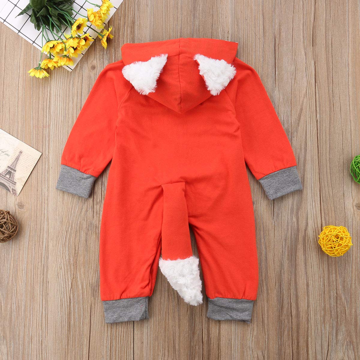 Noubeau Newborn Baby Girl Boy Halloween Cosplay Cartoon Clothes Fox Coat Fur Bodysuit Jumpsuit Hooded Playsuit Romper Overall Outfit