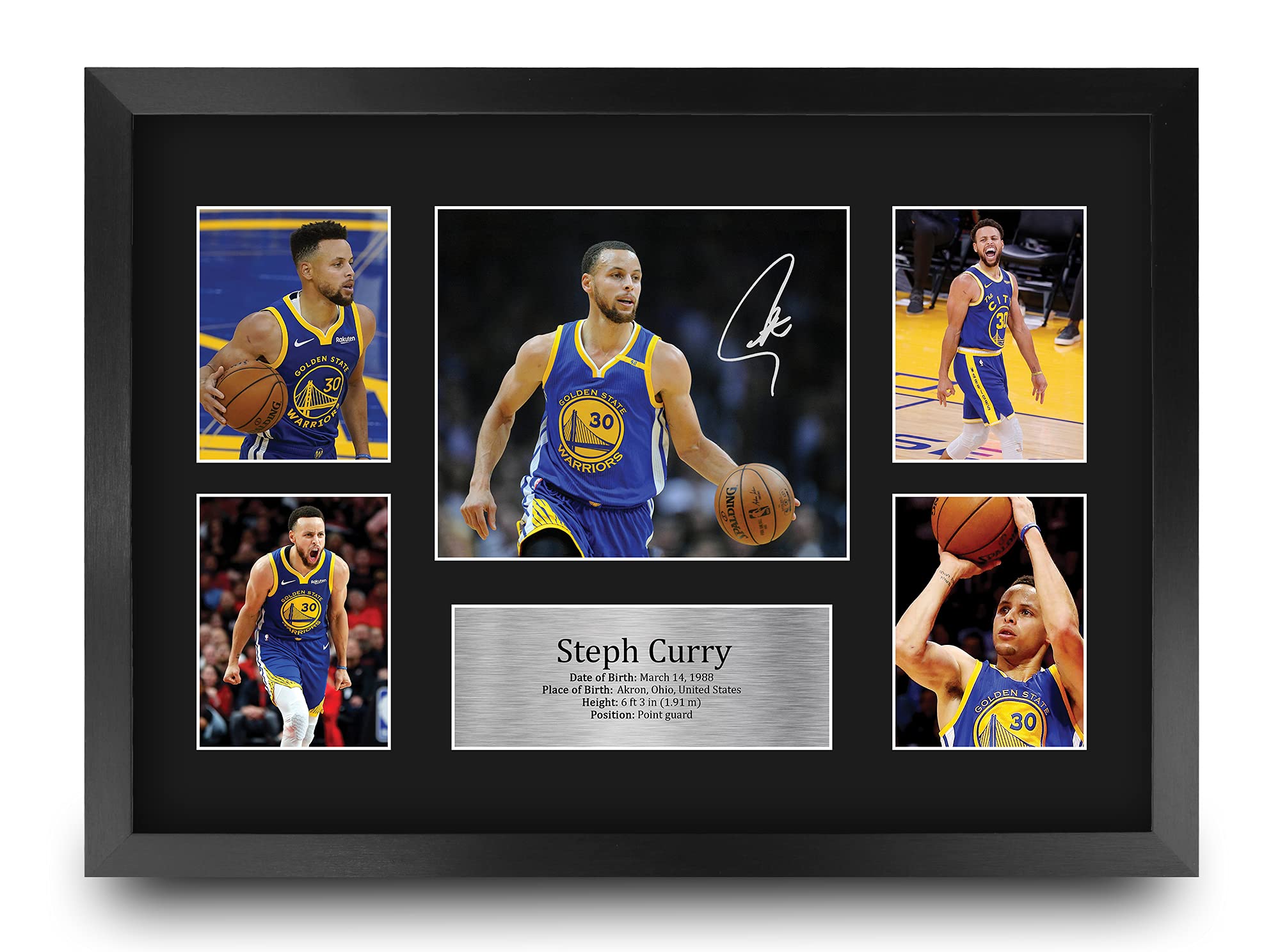 HWC Trading FR A3 Steph Curry Golden State Warriors Gifts Printed Signed Autograph Presentation Display for Basketball Memorabilia Fans - A3 Framed