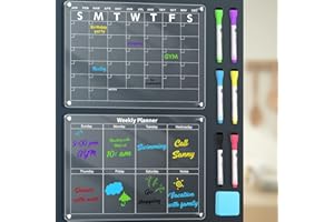 CGG CREATIVEGADGETS Acrylic Calendar for Fridge, 17”x12", 2 Set Magnetic Fridge Calendar Dry Erase, Clear Calendar for Fridge, 6 Dry Erase Markers