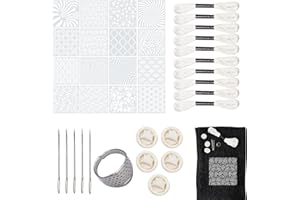 Sashiko Embroidery Kit, 16 Reusable Plastic Stencils, 5 Embroidery Needles, 10 White Twist Threads, 1 Thimble, 5 Finger Prote