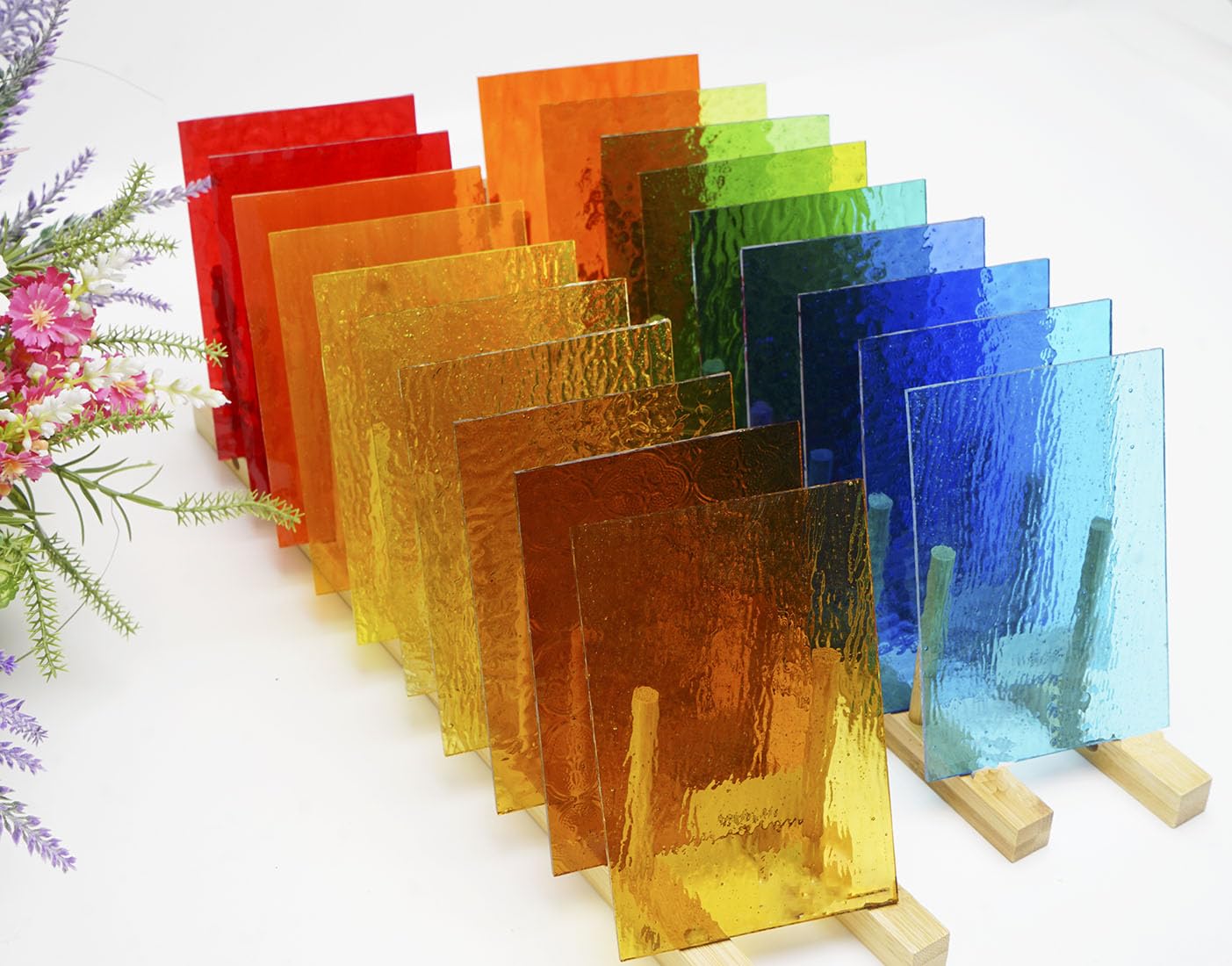 Lanyani 26 Sheets Transparent Stained Glass Sheets Packs for Art Crafts, Textured Bright Color Variety Translucent Cathedral Art Glass Sheets for Mosaic Glass DIY Projects, 4x6 inches